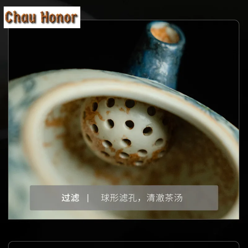 130ml Blue And White Flint Red Teapot Handmade Gold Drawing Butterfly Orchid Pot Tea Maker Kettle Chinese Kung Fu Tea Set Gift