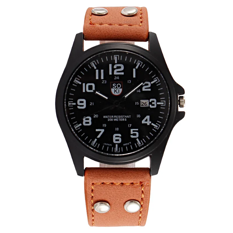 

Sport Round Quartz Calendar Digital Dial Casual Wrist Watches Leather Strap Fashionable Clock Waterproof Wristwatch for Men