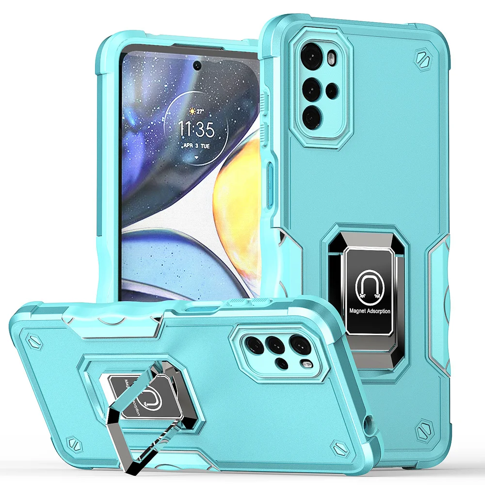 KEYSION Stoßfeste Rüstungshülle für Motorola Moto G22 Silikon + PC-Ringständer Telefonrückseite für Motorola MOTO G22_voghion.com