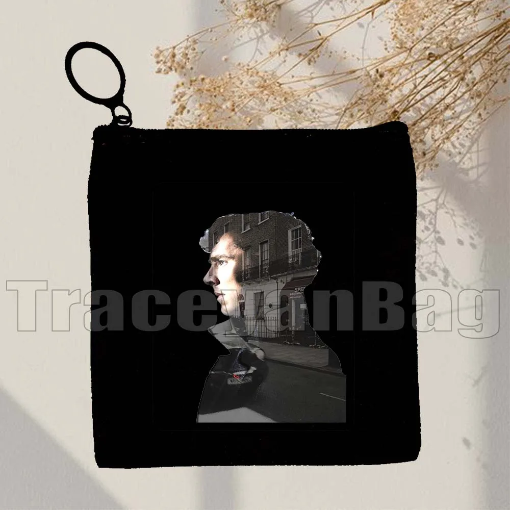 Retro Tv Show Sherlock Silhouette Benedict Cumberbatch Gift Canvas Coin Purse Bag Small Square Key Storage Card Bag Wallet Pouch