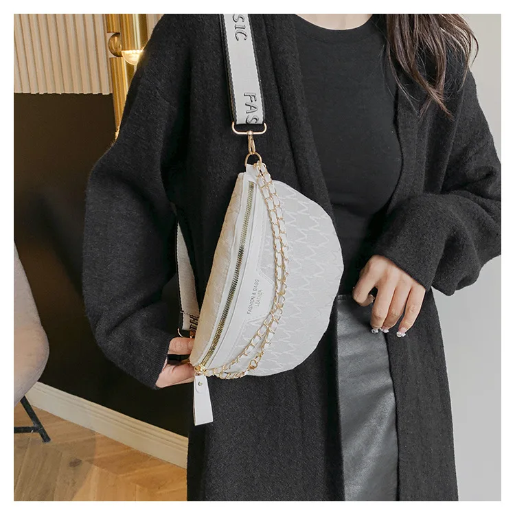Schicke Umhängetasche mit doppelter Kettendetails, einfache Brusttasche, stilvoller breiter Riemen und schlankem Reißverschluss, geeignet für den täglichen Gebrauch – Detail 19