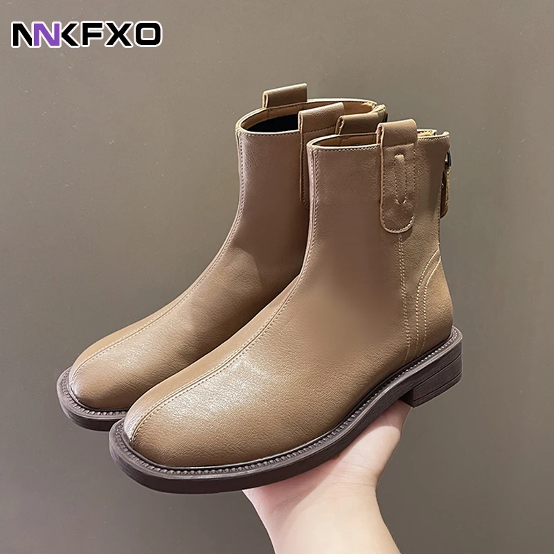 

2023 Women Versatile Ankel Boot Female Autumn Winter Comfortable Short Boots PU Leather Boots Square Toe Square Heel Boots QB308