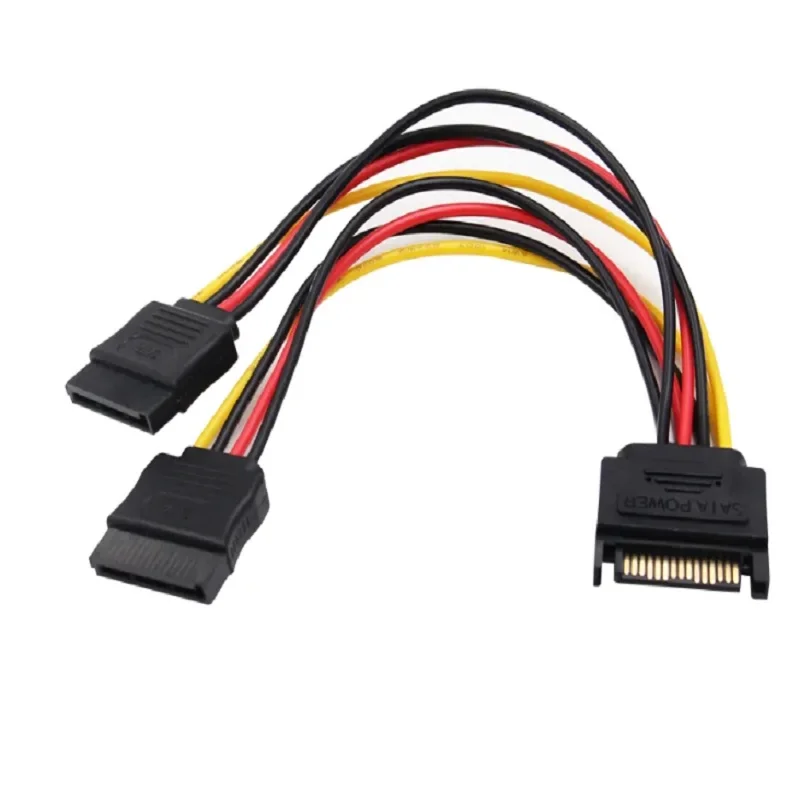 SATA II 하드 디스크 전원 케이블 15핀 SATA 1개의 남성 포트를 2개의 여성 포트로 연결하는 SATA 분배기 케이블 15핀 전원 HDD 고품질 연장 케이블