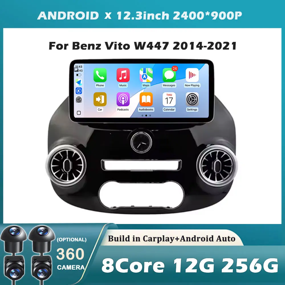 Radio de coche Android 15 de 12,3 pulgadas para Benz Vito W447 2014-2021 receptor estéreo navegación GPS reproductor de vídeo DSP Carplay NO 2DIN DVD 1