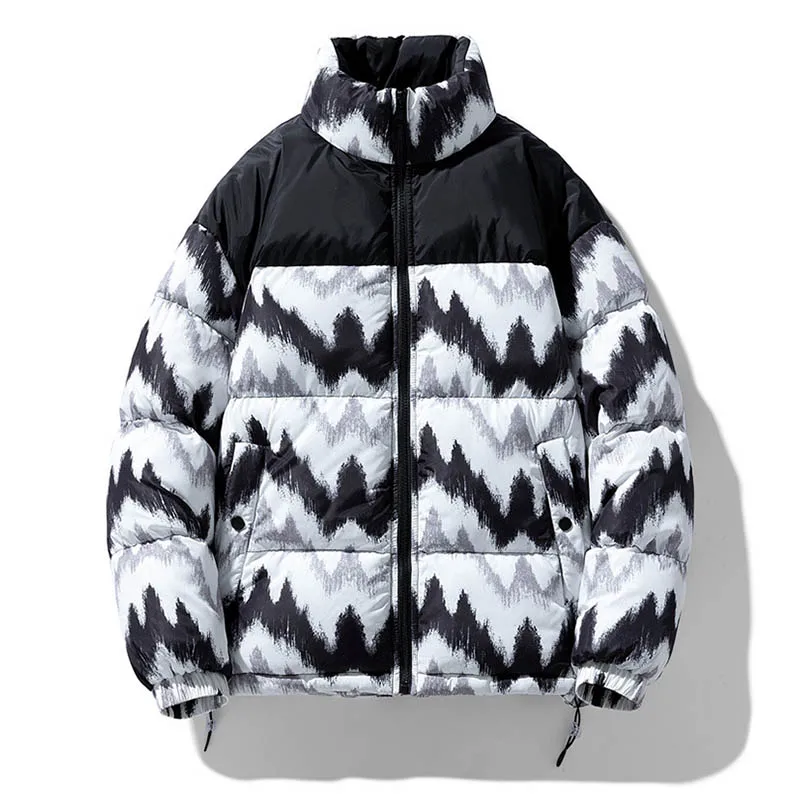 

Oversized Printed Puffer Parkas Cotton Padded Men Winter Harakuju Outwear Puffy Jacket Streetwear Windbreak