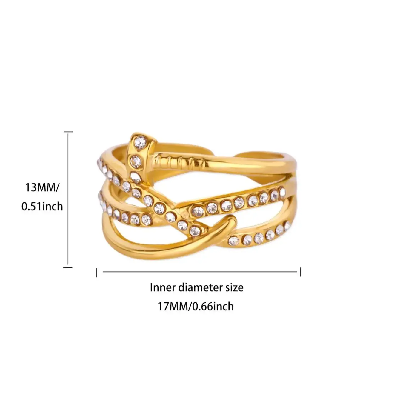 Zircon Geometric Wind Rings For Women Gold Stainless Steel