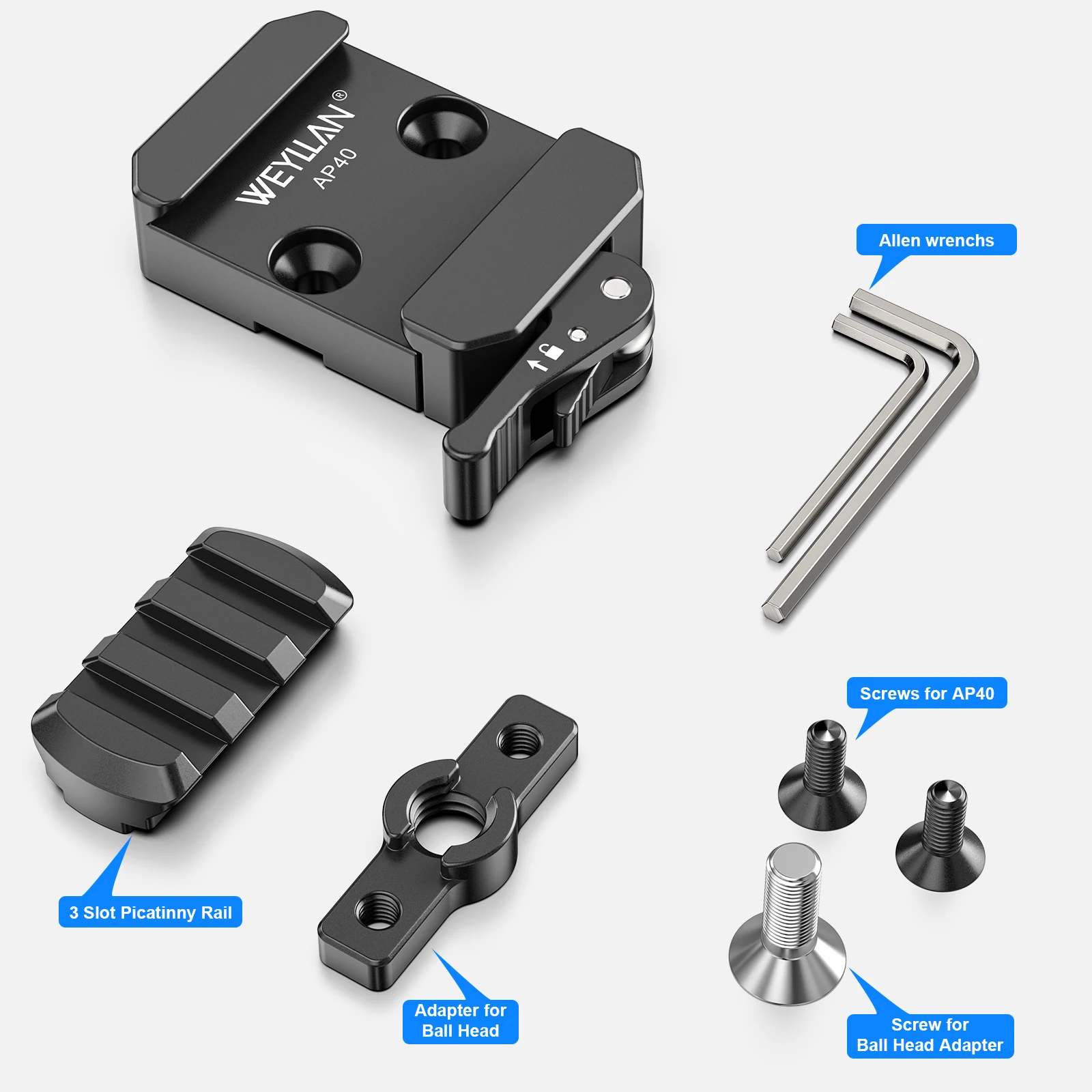 Picatinny to Arca Adapter WEYLLAN AP40 Lever Arca Swiss Clamp Quick Release Clamp for Atlas & Picatinny Bipod Tripod BallHead