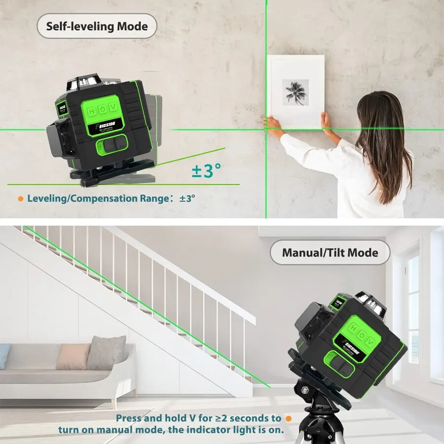Laser Level FEIDSIDE 16/12 Lines 4D/3D Laser Level Green Line Self-Leveling 360 Horizontal And Vertical Super Powerful
