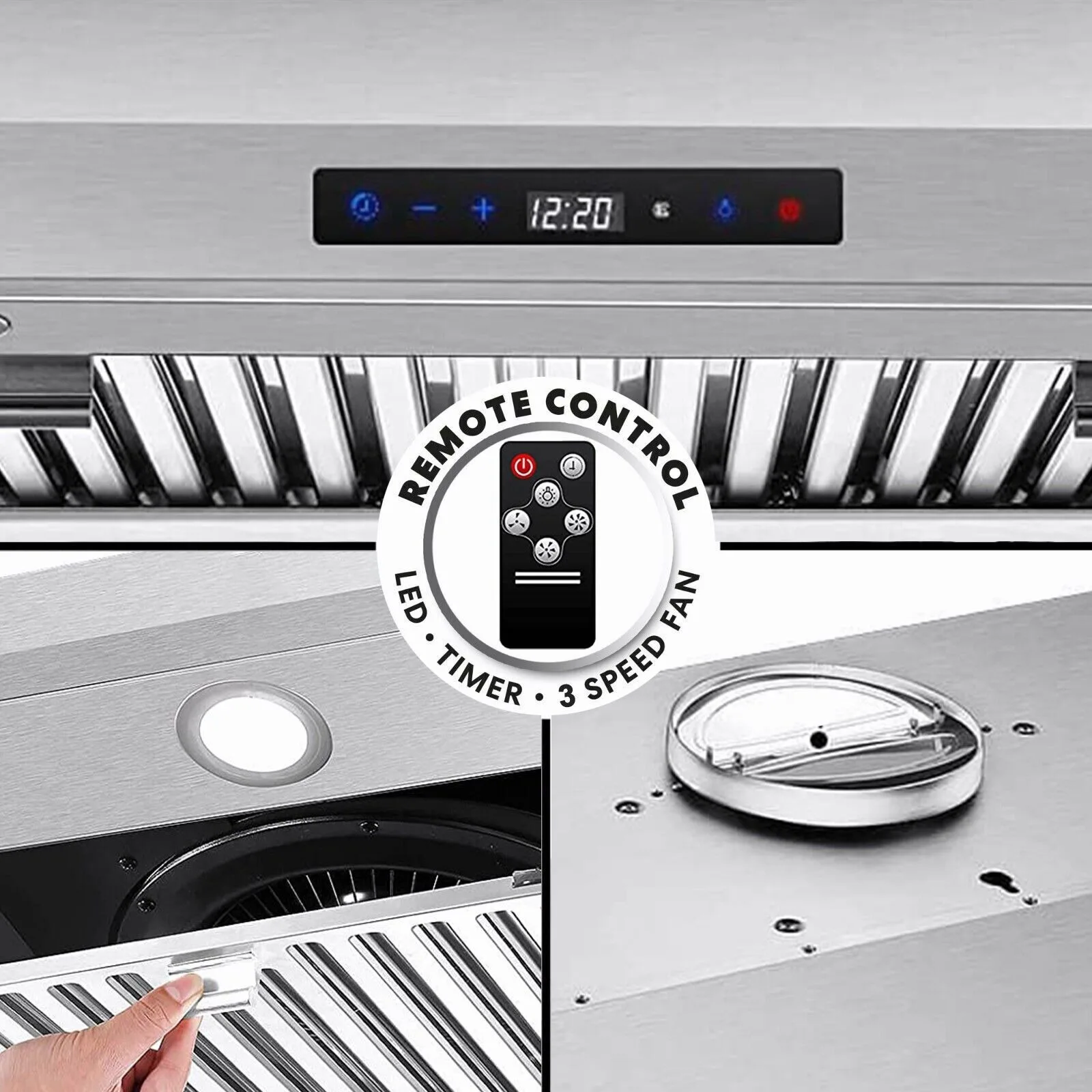 Tieasy 800CFM Kitchen Under Cabinet 3-Speed Remote Control with LED Lights Cook Vent Range Hood US0775BTR 6