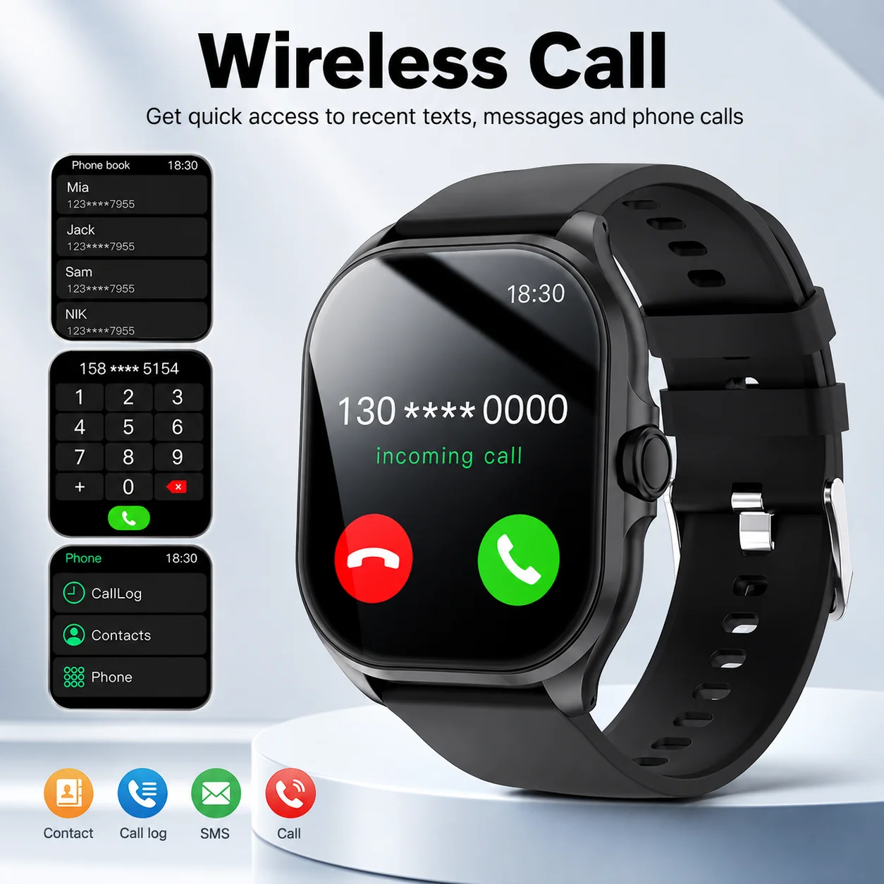 New Smart Watch Bluetooth Calling 1.88" HD Screen Fitness Tracker Raise to Wake Sleep Monitor Multi Sport Modes DIY Watch Face