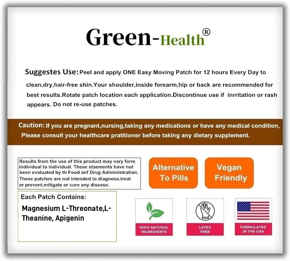 Magnesium L-Threonate Transdermal Patches 30 Patches One Month Supply