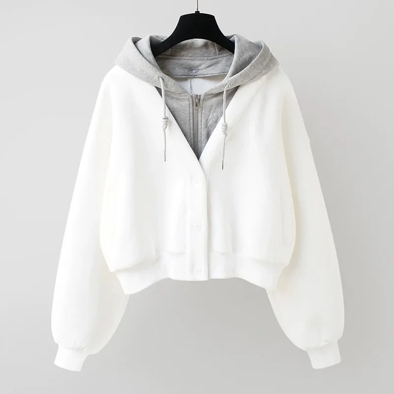 

New Korean Style Women Hoodies Sweatshirts Short Hooded Fashion Splicing Design Women Clothing H1
