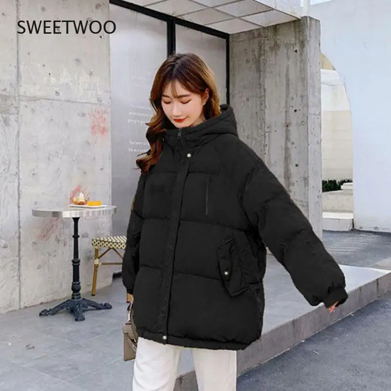Casual Harajuku Winter Coat Women Puffer Korean Fur Collar Thick Warm Parkas Female Oversized Hooded Jacket Mujer Slim tide 2022