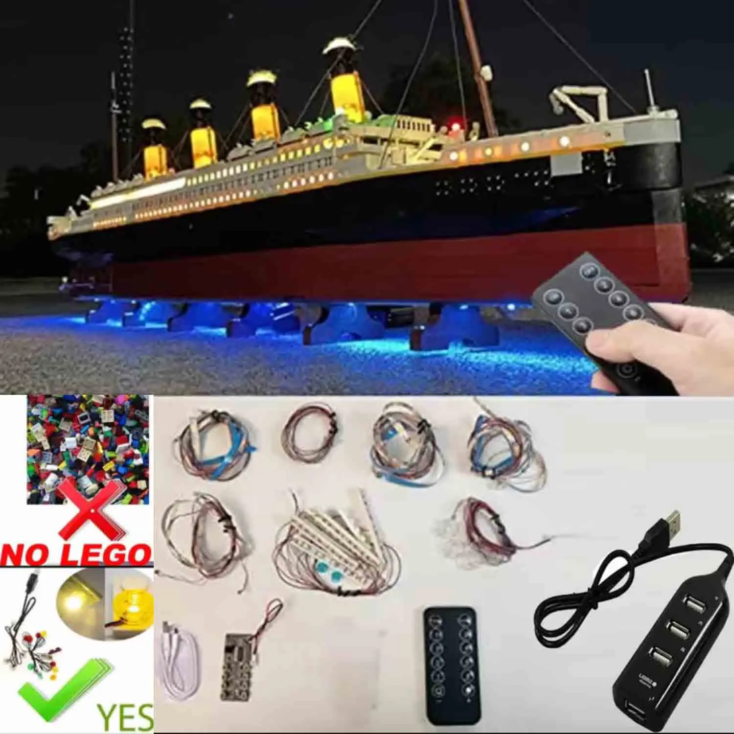 USB Light Kit for Creator LEGO Titanic 9090 pieces set 10294 Building Set - (NOT Included LEGO Model)