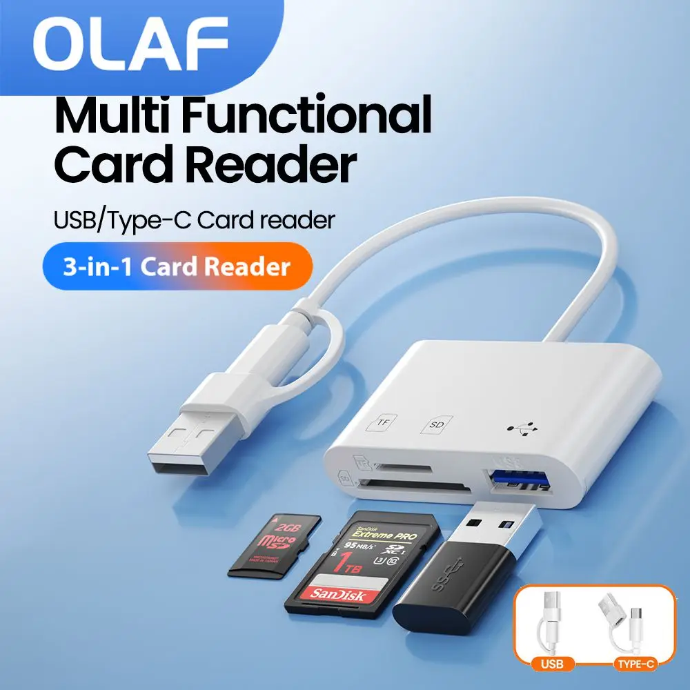 3 in 1 USB/Type C Card Reader OTG SD TF Card Reader Adapter for PC Laptop Accessories MacBook USB Smart Memory Card Reader