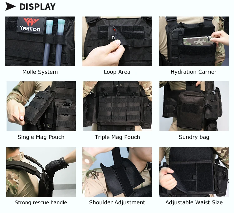 Description Picture 5 of itemYAKEDA Plate Carrier  Camouflage Molle Magazine Pouches Hunting Fully Protection Tactical Vest With Hydration Carrier Bag