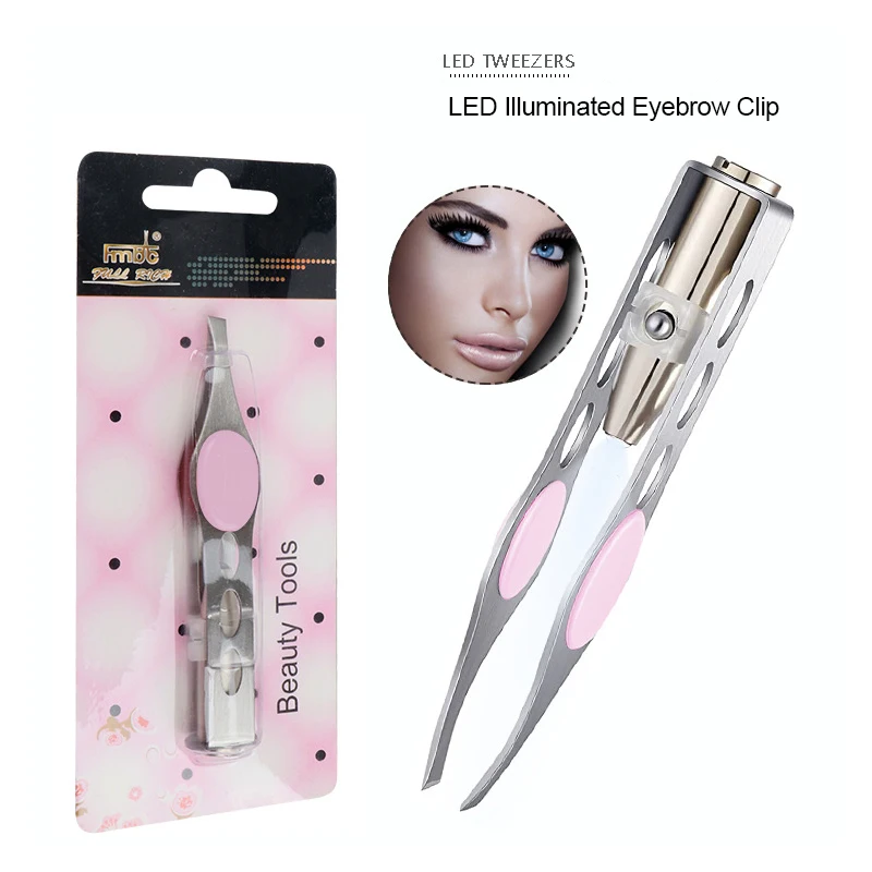1PC LED Eyebrow Tweezer Oblique Tip Stainless Steel Eyebrow Trimming Clip Eye Hair Removal Prune False Eyelash Clamp Makeup Tool 3