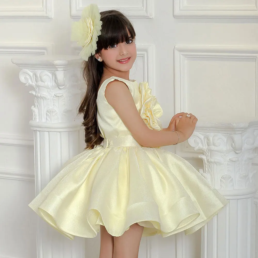 Yellow Flower Girl Dresses Baby for Wedding 3D Floral Knee Length Baby Kids Formal Wear for Photoshoot First Communion Gowns 4