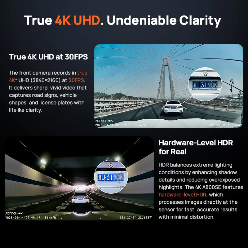 4K画素超強暗視 前後2カメラ 70mai Dash Cam 4k A800SE a800se1.jpg
