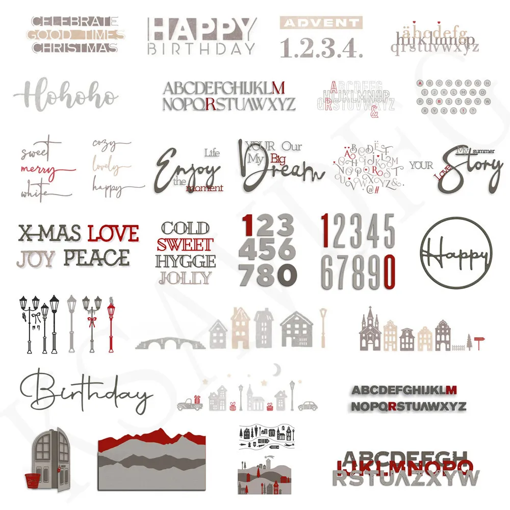 영어 디지털 빌딩 금속 절단 다이 카드 만들기 종이 엠보싱 다이 컷 세트 2024..