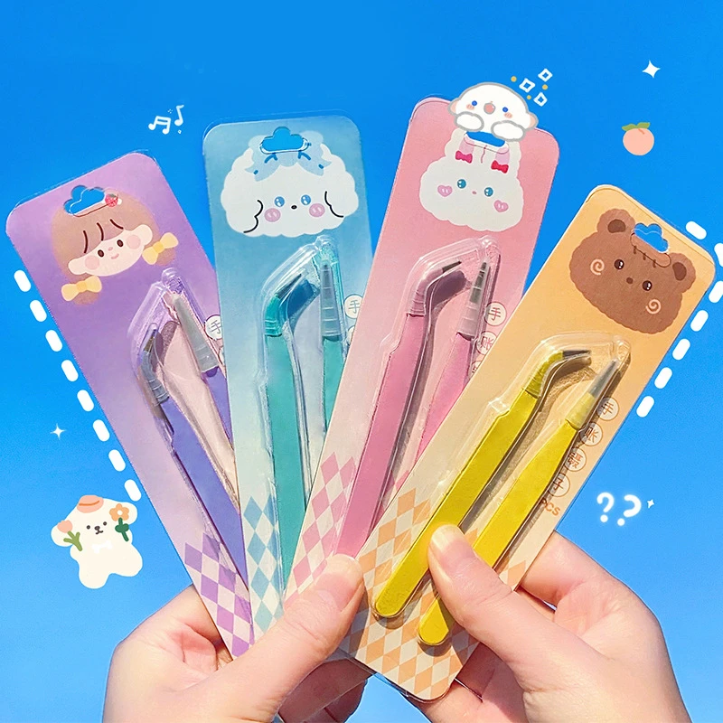 2Pcs New Candy Color Straight Curved Tweezers Tool For Journal DIY
