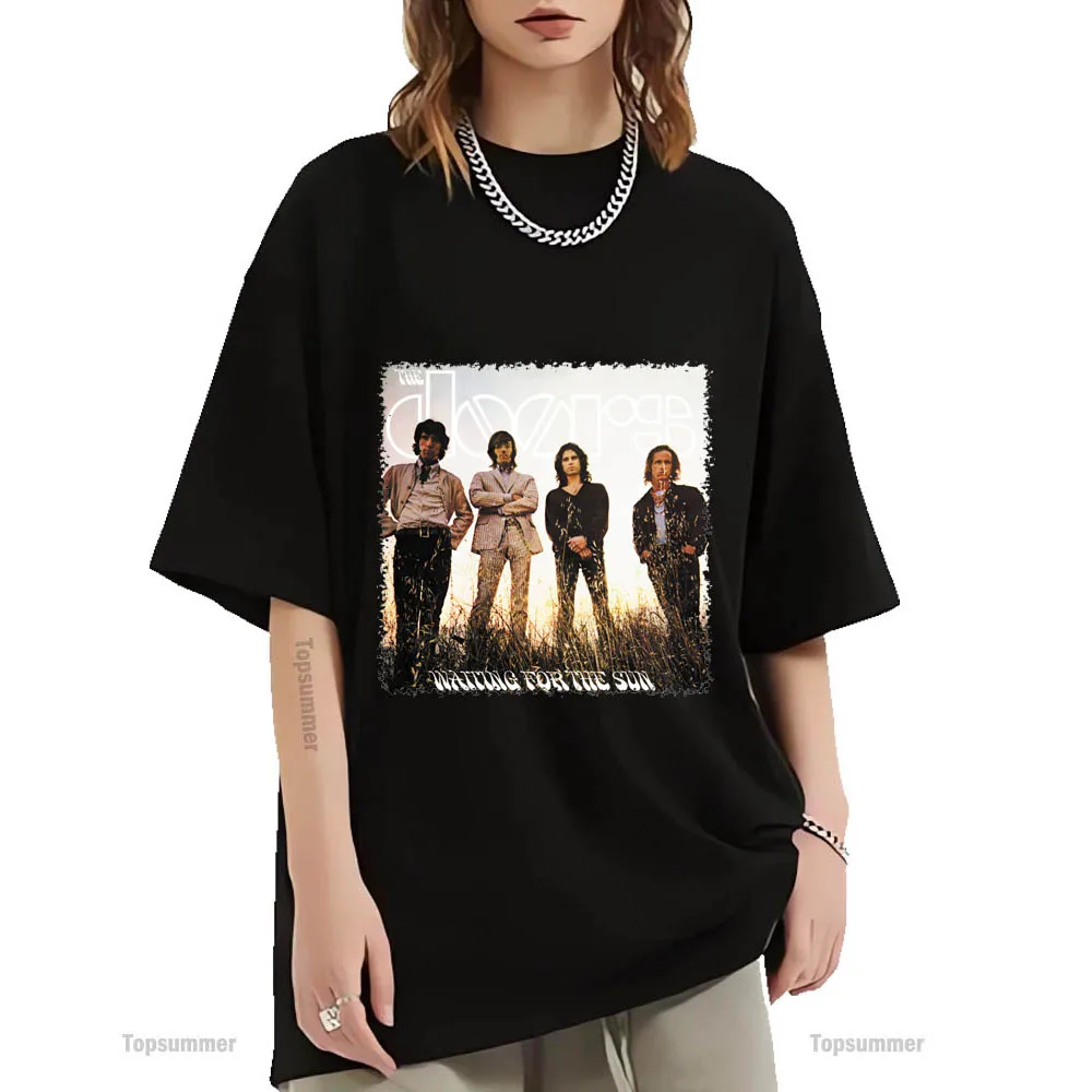 

Waiting For The Sun Album T Shirt The Door Tour T-Shirt Man Punk Rock Black Tshirts Woman Graphic Print Tee Shirts
