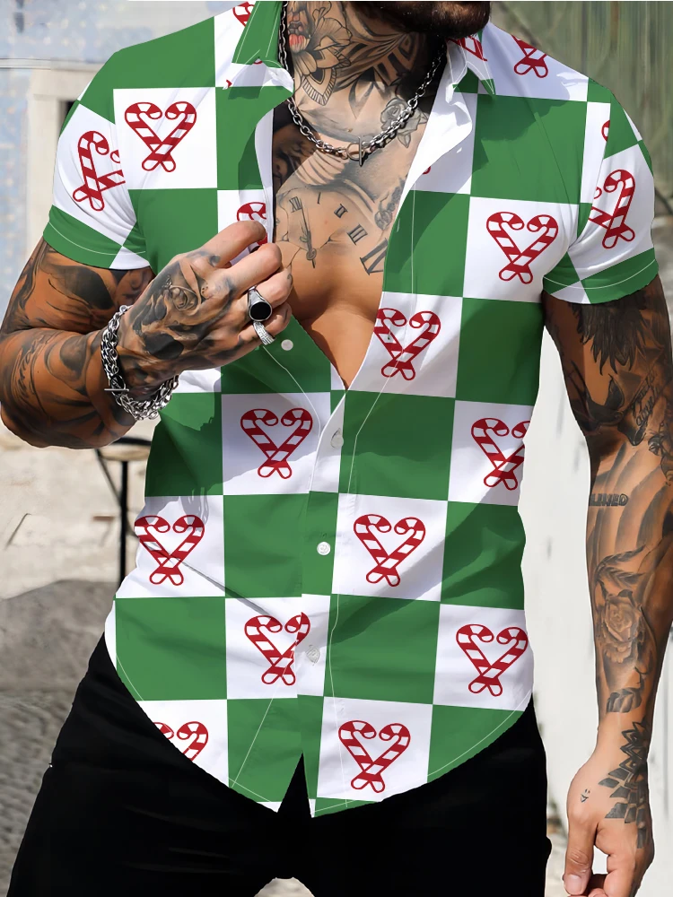 

Summer Hawaiian holiday style short-sleeved lapel men's shirt love pattern 3D digital printing shirt casual loose shirt