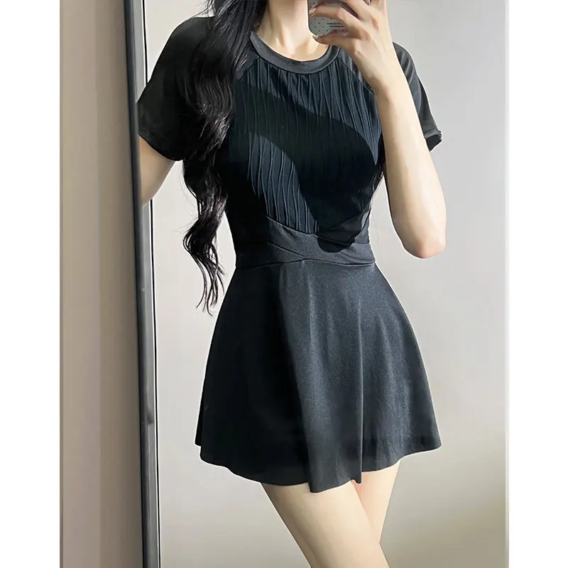 Women's Dress Swimsuit Gathered Together Sexy Solid Color Slim Fit and Slim