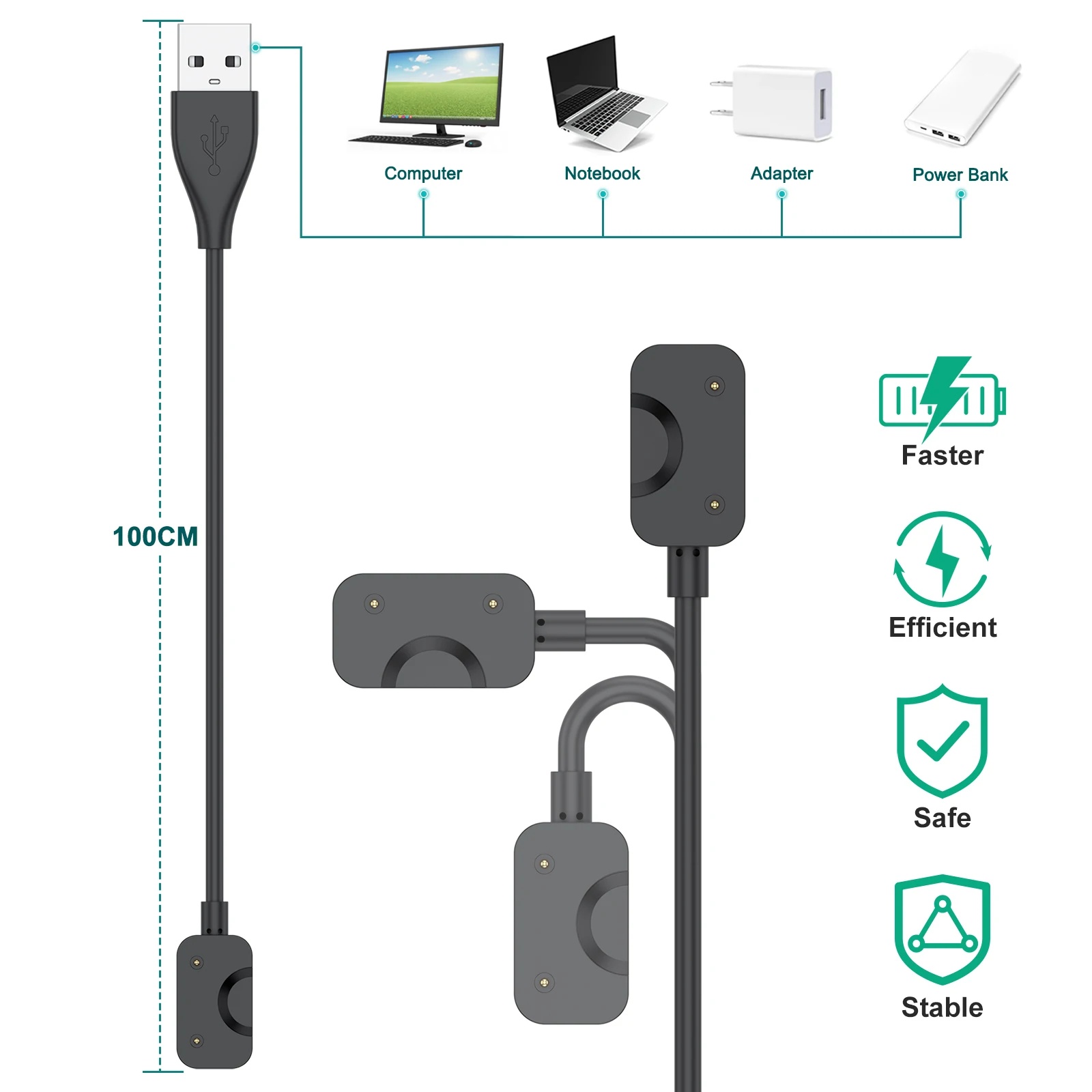 USB Type C Charger with 100cm Charging Cable