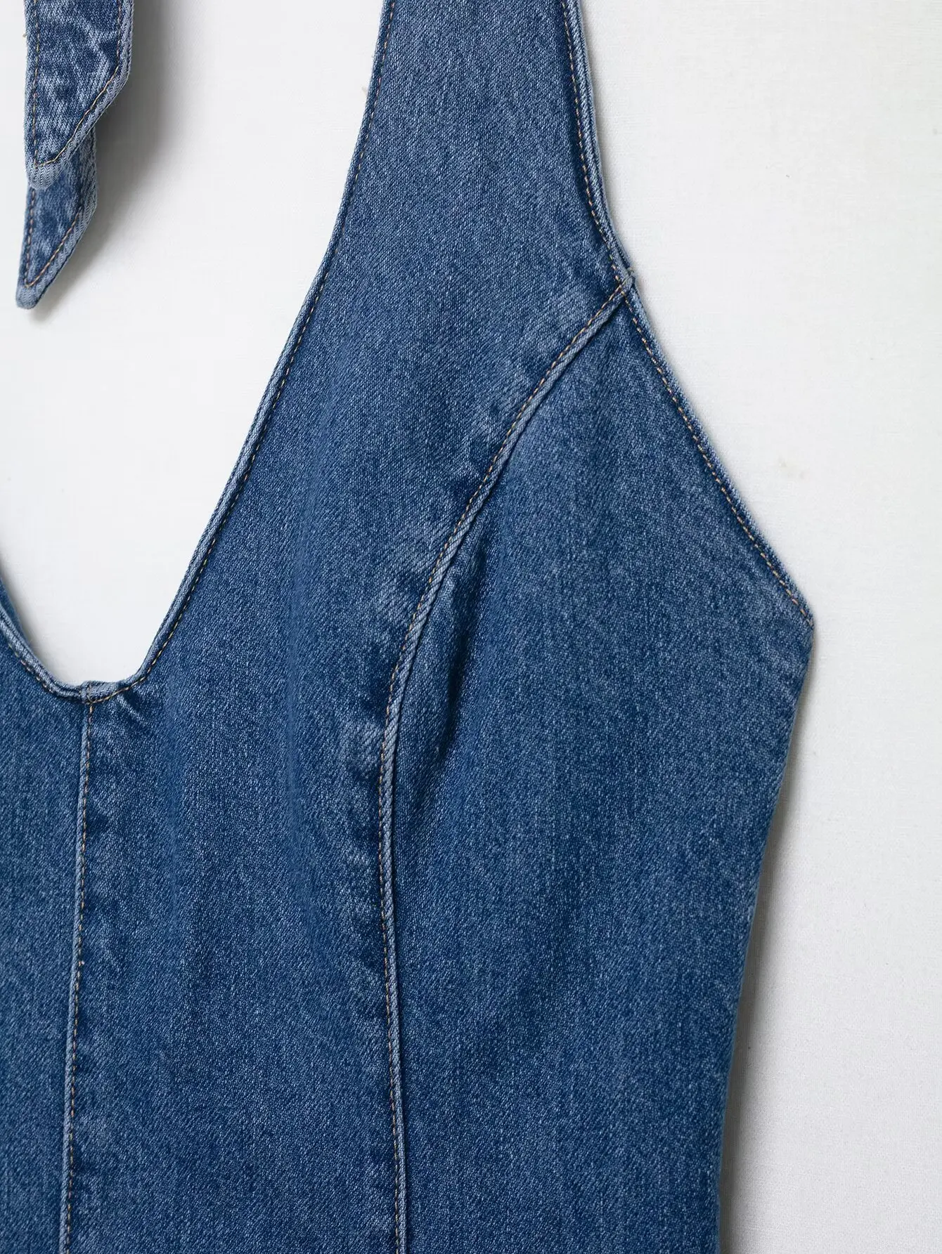 Women Elegant V Neck Backless Denim Halter Maxi Dress Sleeveless Off Shoulder Long Dresses Lady Fashion Casual Street Vestidos