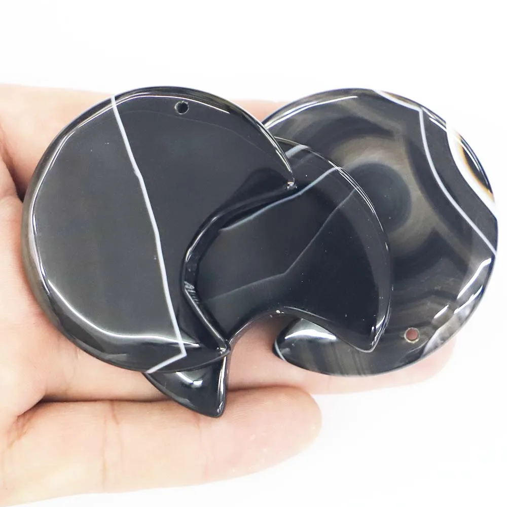 Good Quality Natural Stone Crescent Moon Black Agate Necklace Pendant Fashion Reiki Charms  DIY Jewelry Making 8ps Free Shipping