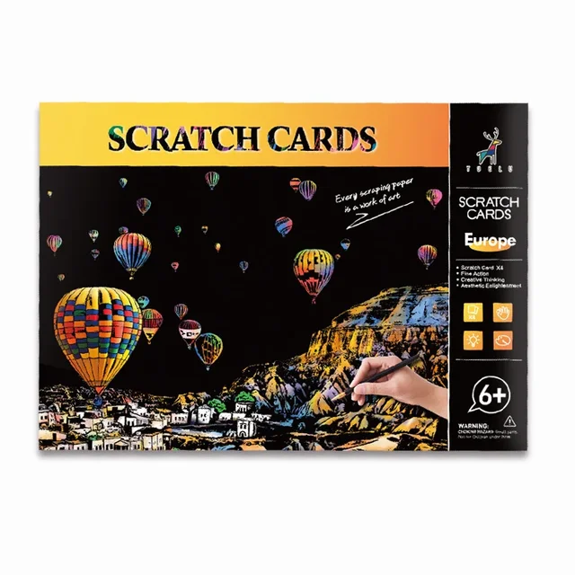 4Pcs/Set A4 Magic Scraping Painting DIY Colorful City Night View Scratch Paper Drawing Toys for Kids Learning Toys 21x29.7CM 4