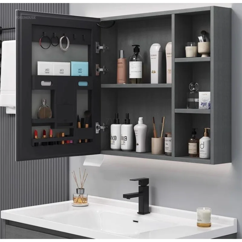 Smart Bathroom Mirror Cabinet Space Aluminum Home Furniture Wall-mounted Storage Makeup Mirror Cabinets with Light Storage