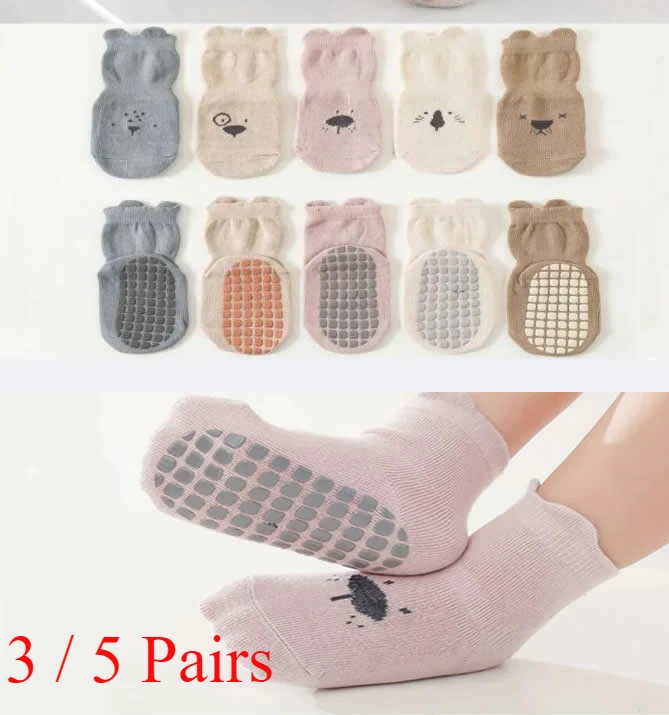3/1 Pairs Cartoon Baby Socks Infant Newborn Anti-Slip Cotton Floor Socks For Girls Boys Cute Unisex Rubber Grips Toddler Socken