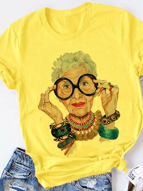 Yellow T-shirt Women Summer Print Lady Casual T Shirt Tops Harajuku Streetwear Short Sleeve Tshirt,Drop Ship P6018A-Yellow