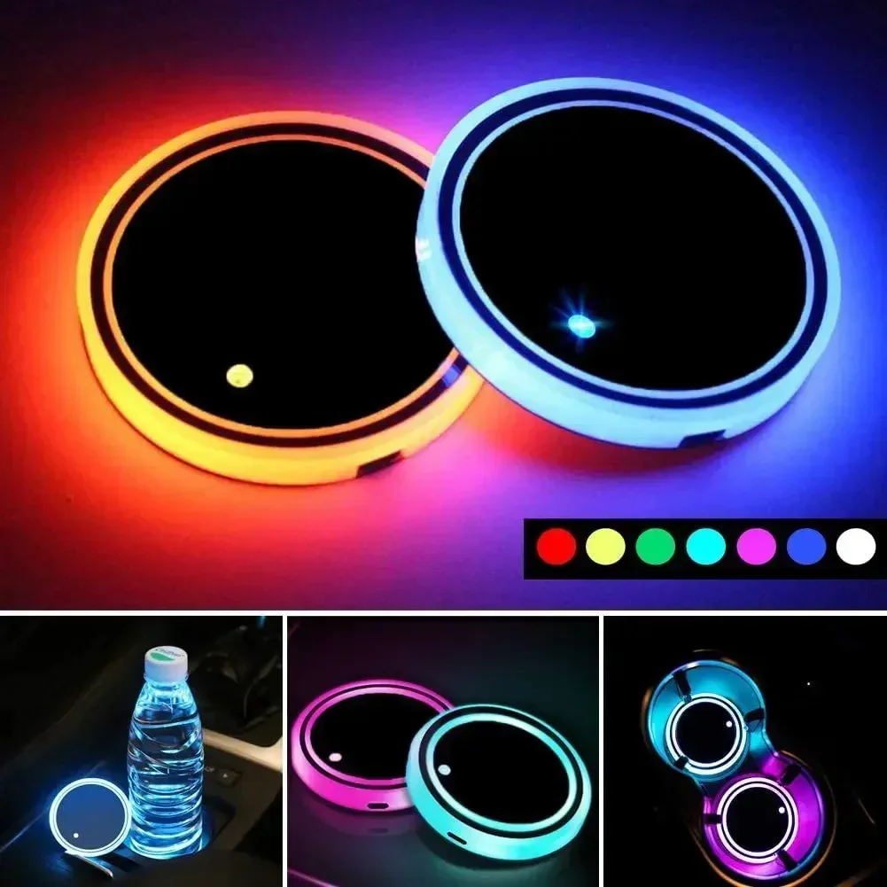 1/2개 자동차 컵홀더 발광 LED 코스터 물컵 패드 분위기 조명 매트 7색 자동차 인테리어 액세서리