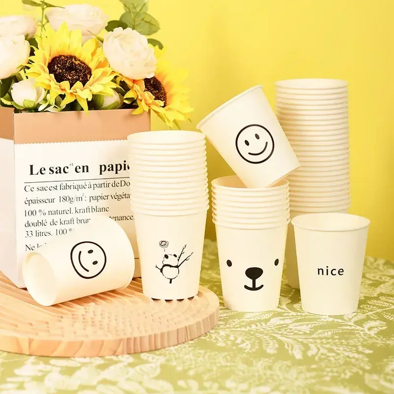 Disposable paper cups 50pcs 250ml White Paper Cups Personalized for Coffee Tea Milk Drinking Accessories Camping Party Supplies