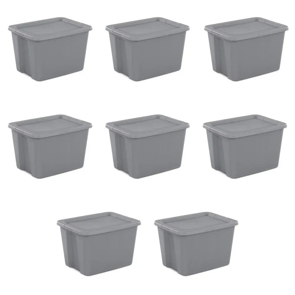 18 Gallon Tote Box Plastic, Gray, Set of 8 Plastic Stackable Storage Bin  with Clear Latch Lid, Basket - AliExpress