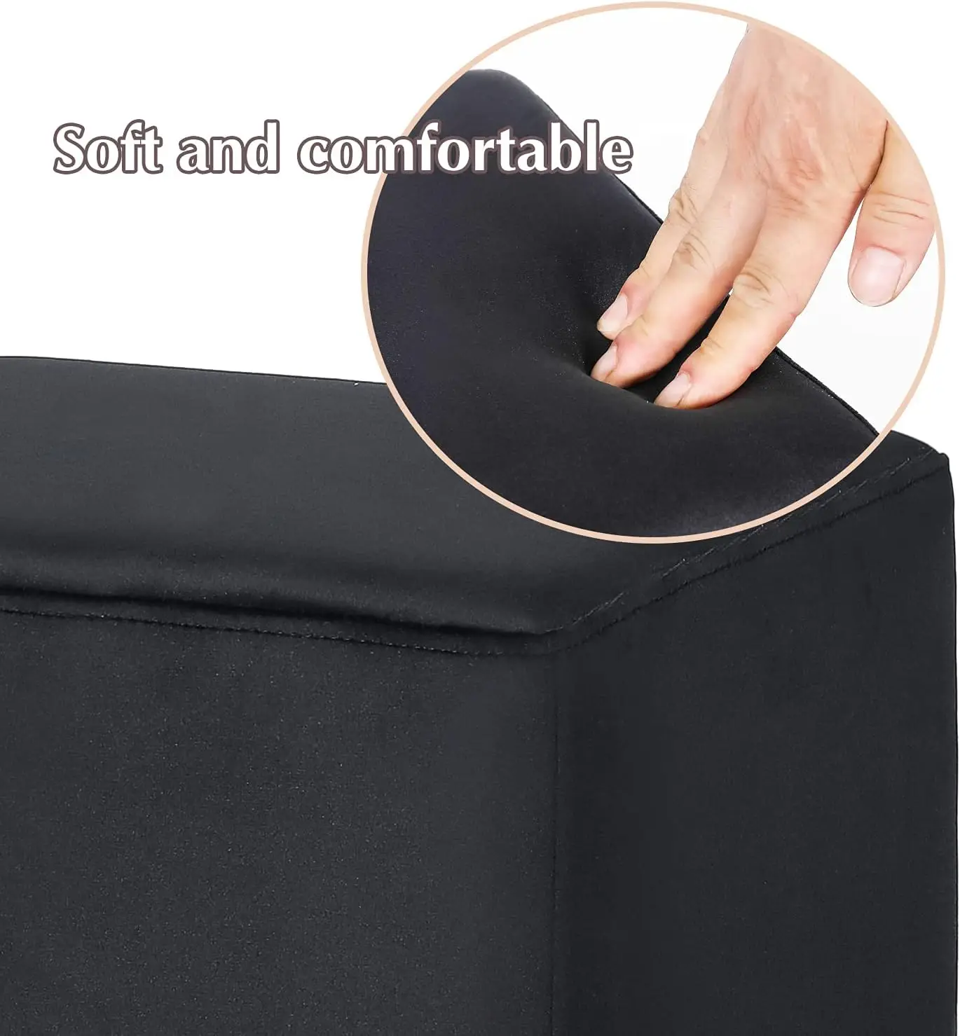 14.6" Width Square Black Ottoman Foot Stool with Gold Trim – Soft Compact Padded Stool– Great