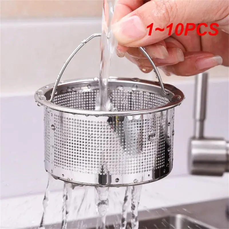 

1~10PCS Stainless Steel Kitchen Sink Strainer Plug Dense Hole Water Basin Sink Drain Filter Basket With Handle Draine