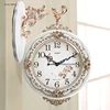 Inches Luxury European Silent Wall Clock Retro Living Room Double Sided Reversible Wall Clock in White Vintage Flower Home Decor 5