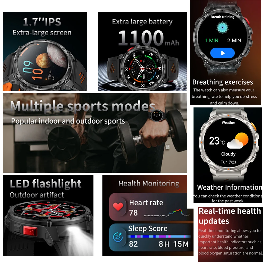 2026 Ne GPS Outdoor Sports Bluetooth Smartwatch With 1100mAh Battery Waterproof to 30M for Running and Swimming Men Smart Watch 6