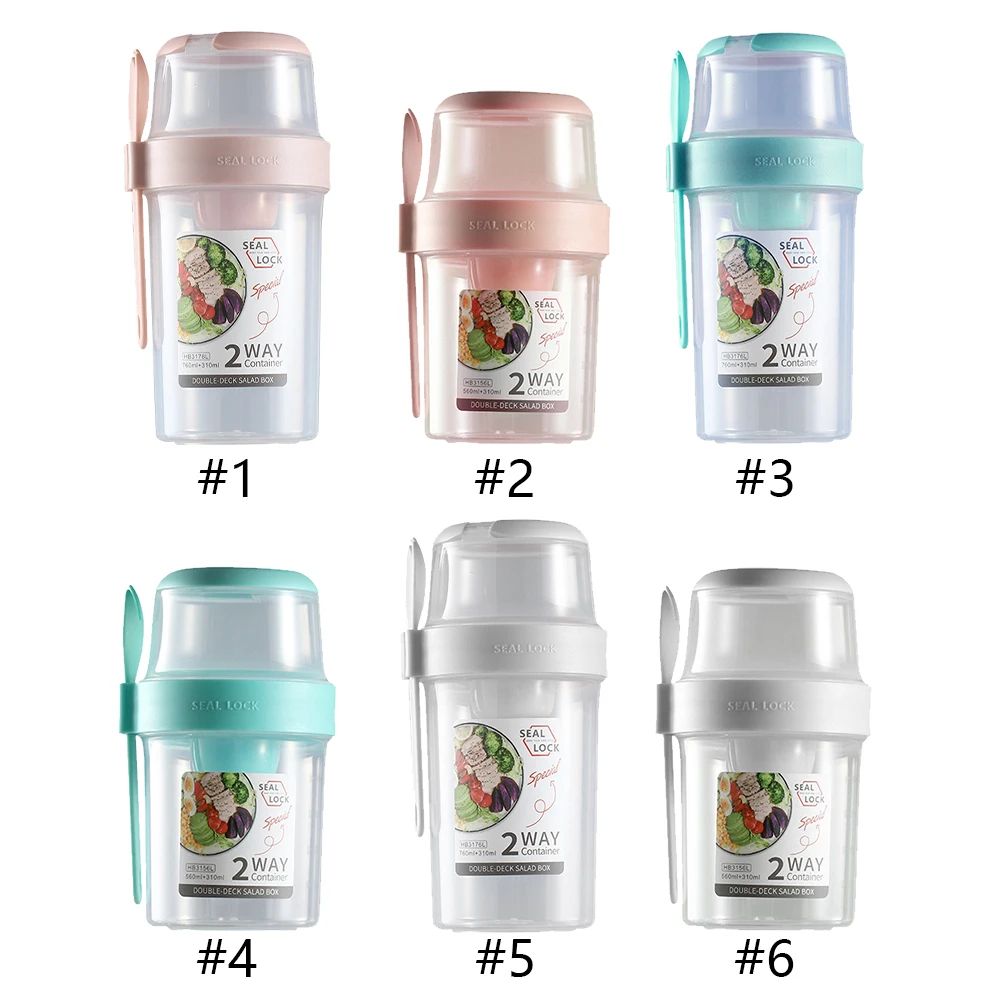 Breakfast Cup On The Go Cups Cereal Milk Container Food Storage Box Sealed Salad Cup with Fork Lid Two-layers Oats Yogurt