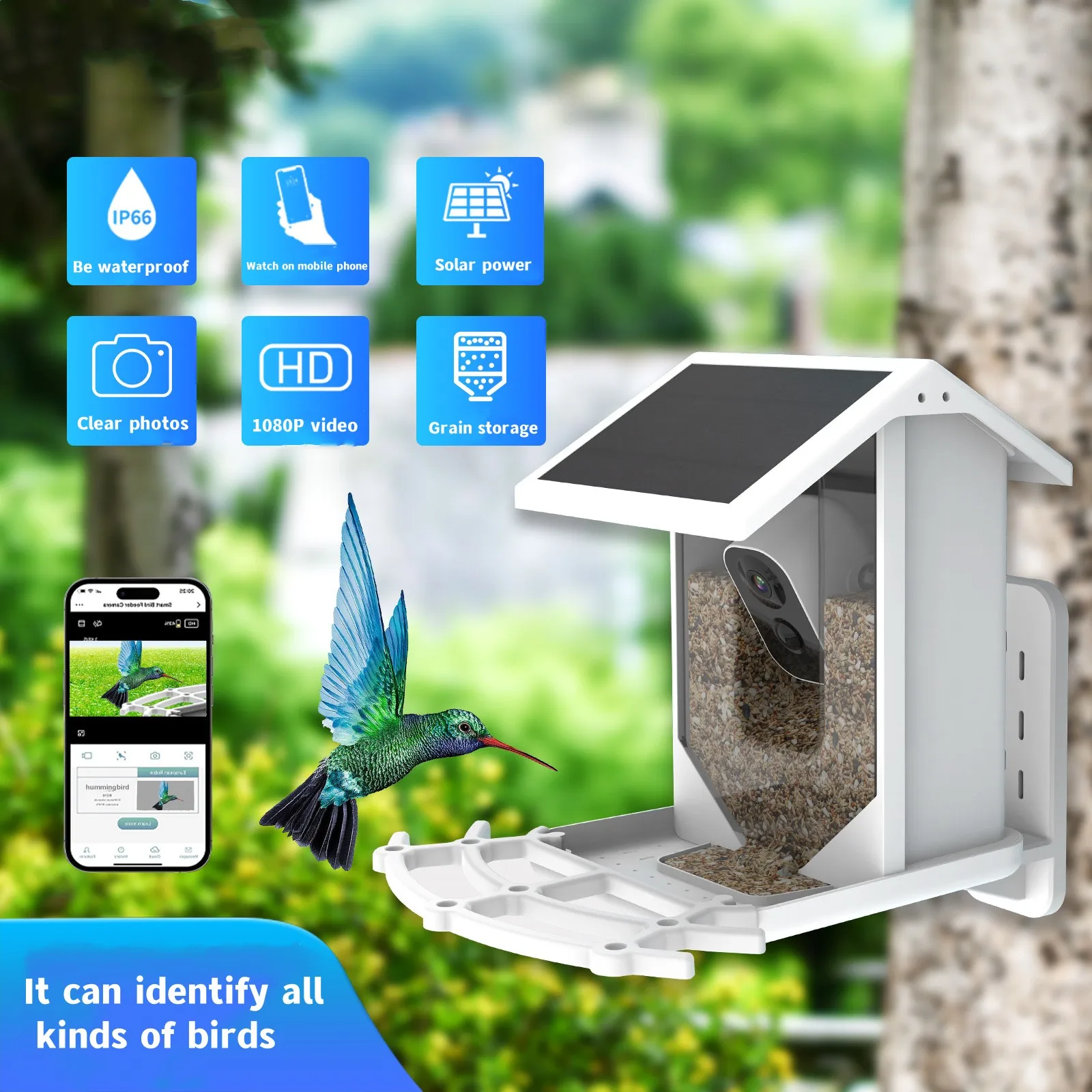 SolarSmartBirdFeederwithCamera1080HDNightVisionCameraAI