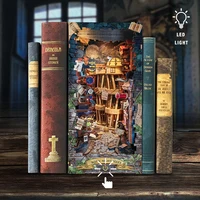 DIY Book Nook Wooden Miniature Model Kit Magic Night Lane Bookend Assembled 3D Puzzle Light Bookshelf Home Decor Friends Gifts 2