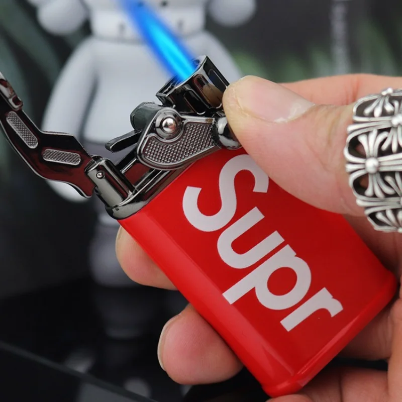 Fashion Brand Inclined Fire Point Pipe Tobacco Line Dry Tobacco Lighter Metal Inflatable Cigarette Lighters & Smoking Accessorie