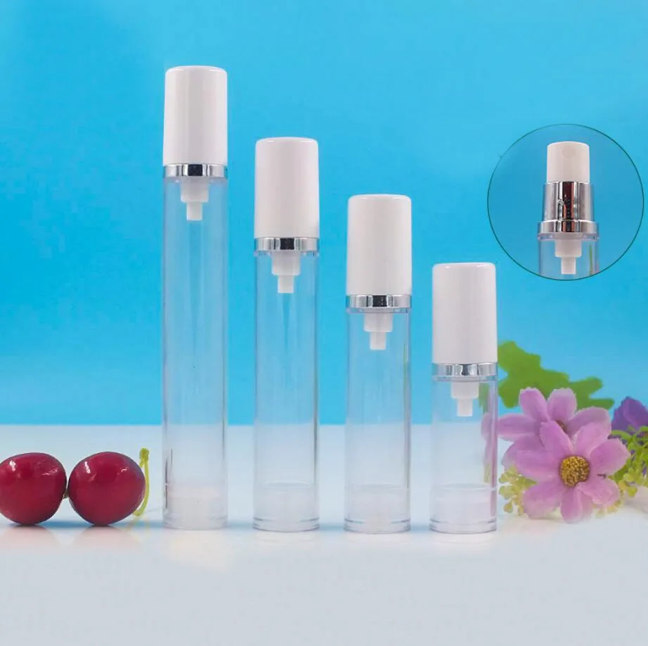 

5ML clear airless bottle silver vacuum pump white lid lotion emulsion serum sample eye essence skin care sprayer toner packing