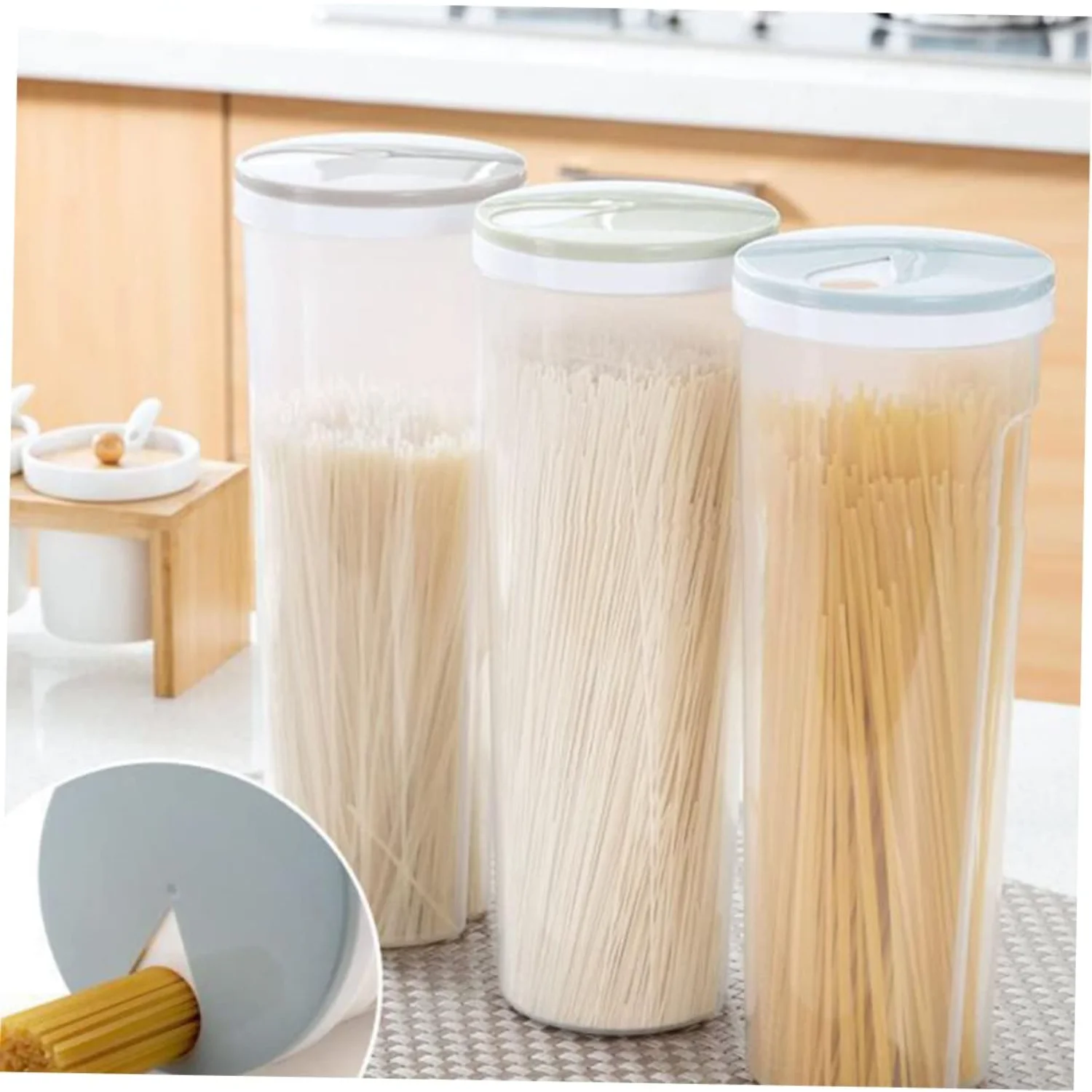 3pcs Dry Food Glass Airtight Containers Container with Lid Kitchen Container Grain Pot Pasta Jar Pasta Noodles Transparent Sea