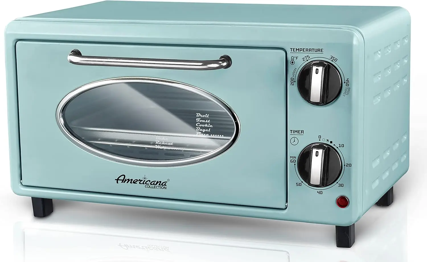 

50’s Retro Countertop Toaster oven, Bake, Toast, Fits 8” Pizza, Temperature Control & Adjustable 60-Minute Timer 1000W, 2 Slice,