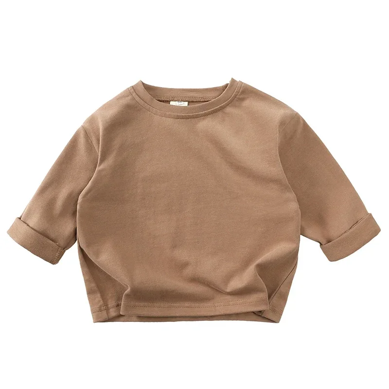 Spring Autumn Kids Boy Girls Cotton T-shirt Toddler Solid Casual Long Sleeve Top Tee for Children Soft Korean Style Tops Clothes 3